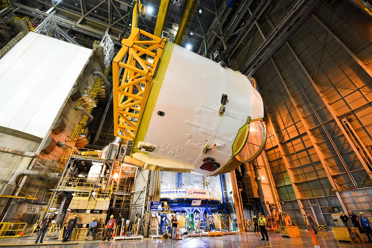 Technicians at NASA’s Michoud Assembly Facility in New Orleans rotated the engine section for NASA’s Space Launch System rocket from a vertical to horizontal position to prepare it for joining to the rest of the rocket’s core stage on Sept. 13. The engine section, which comprises the lowest portion of the 212-foot-tall stage, is the last major component to be horizontally integrated to the core stage. Michoud crews completed assembly on the flight hardware that will be used for Artemis I, the first lunar mission of SLS and NASA’s Orion spacecraft, on Aug. 29. The core stage’s two liquid propellant tanks and four RS-25 engines will produce more than 2 million pounds of thrust to send the SLS rocket and Orion on the Artemis lunar missions. The engine section houses the four RS-25 engines and includes vital systems for mounting, controlling and delivering fuel form the propellant tanks to the rocket’s engines.  Offering more payload mass, volume capability and energy to speed missions through space, the SLS rocket, along with NASA’s Gateway in lunar orbit and Orion, is part of NASA’s backbone for deep space exploration and the Artemis lunar program. No other rocket is capable of carrying astronauts in Orion around the Moon in a single mission.